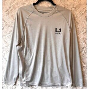 Huk Shirt‎ Men's Medium Performance Fabrics White Long Sleeve Crew Neck Fishing